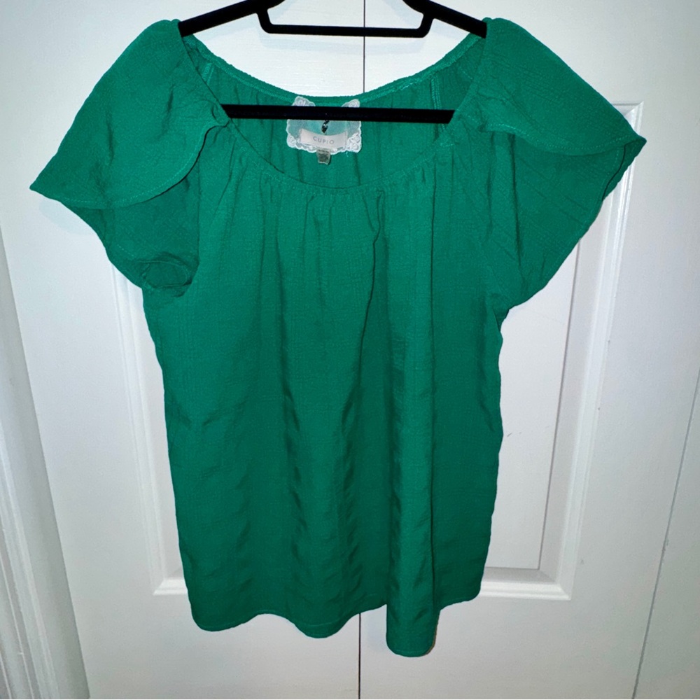 Cupio Green Ruffled Cap Sleeve Blouse